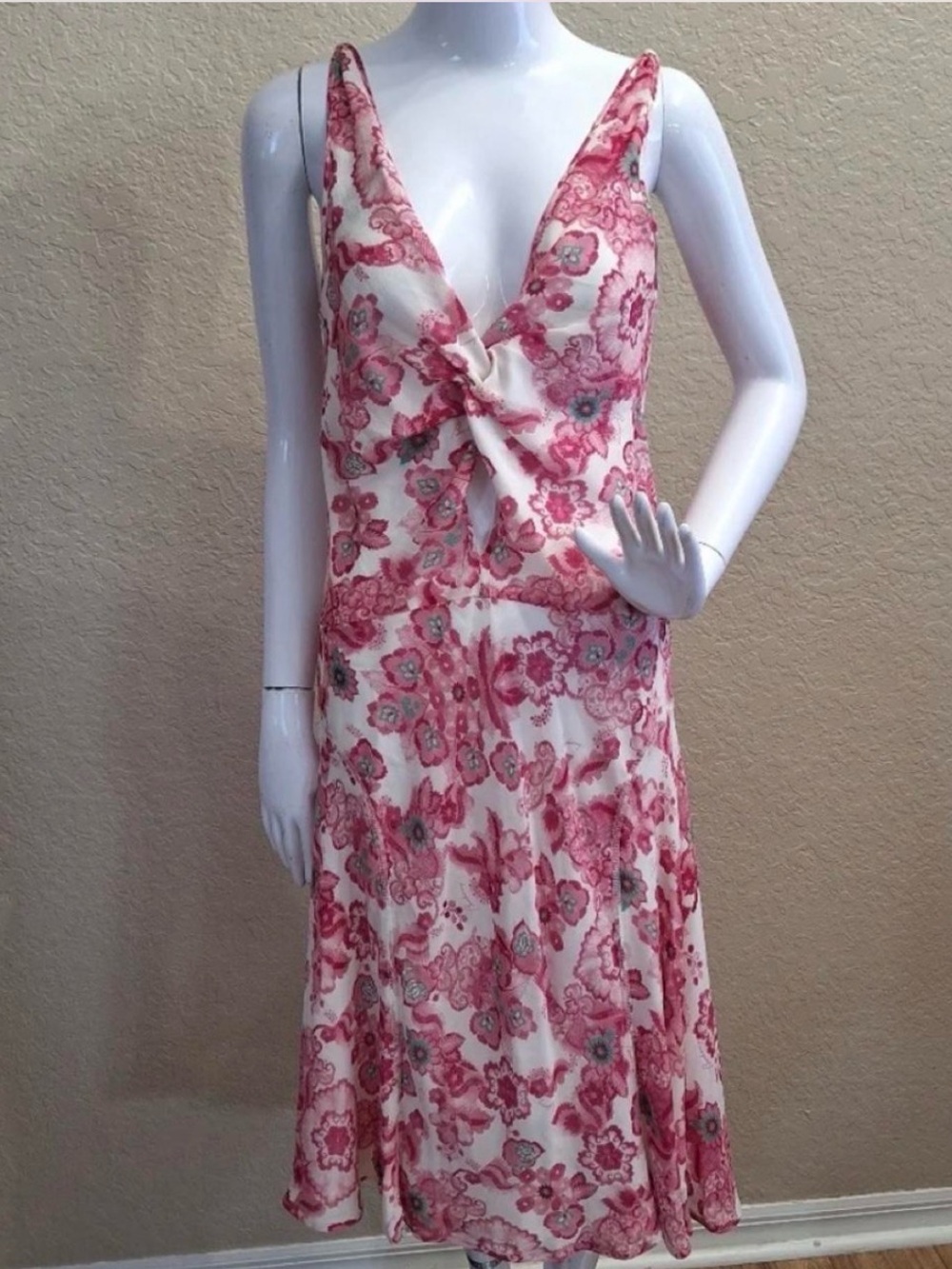 Burberry Pink Floral Twist-Front Midi Dress